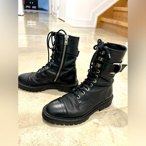 Iro women black leather combat boots